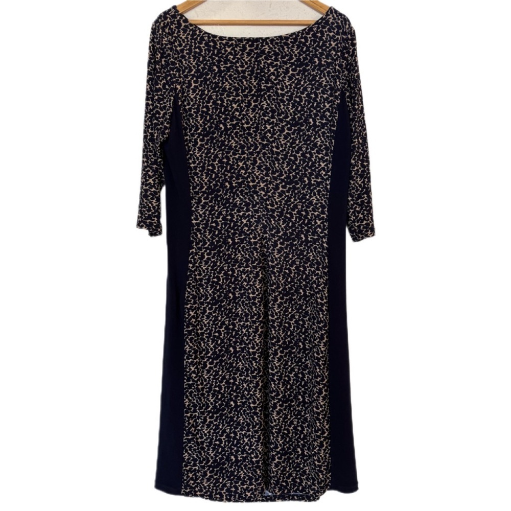 Lauren Ralph Lauren Navy Blue and Cream Ruched Long Sleeve Dress - Picture 4 of 7